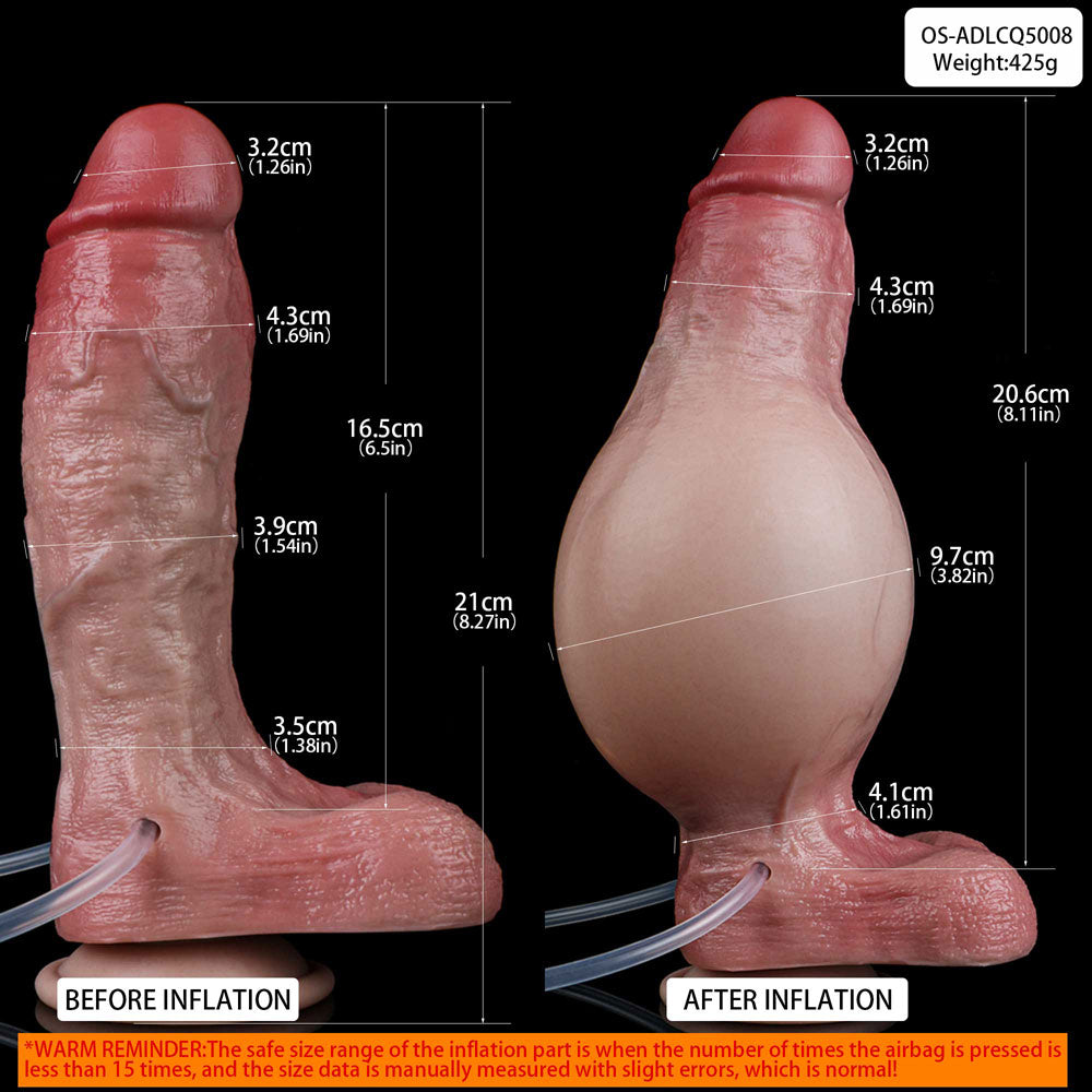 Double the Fun - SW58 Realistic Inflatable Silicone Dildo with Adjustable Girth and Squirting Function 8.3 Inch