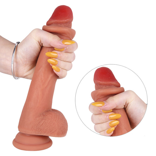 G21 Lifelike Moving Foreskin Dual-Layer Liquid Silicone Suction Cup Dildo with Balls 8.3 Inch