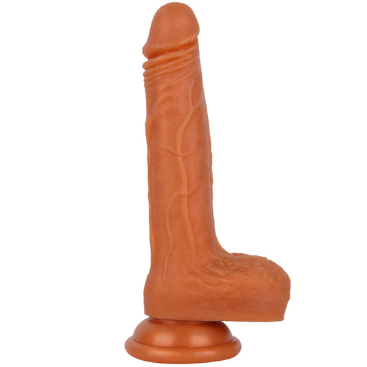 B67 Realistic Vein Texture Dual-Density Liquid Silicone Suction Cup Dildo with Balls 7.9 Inch