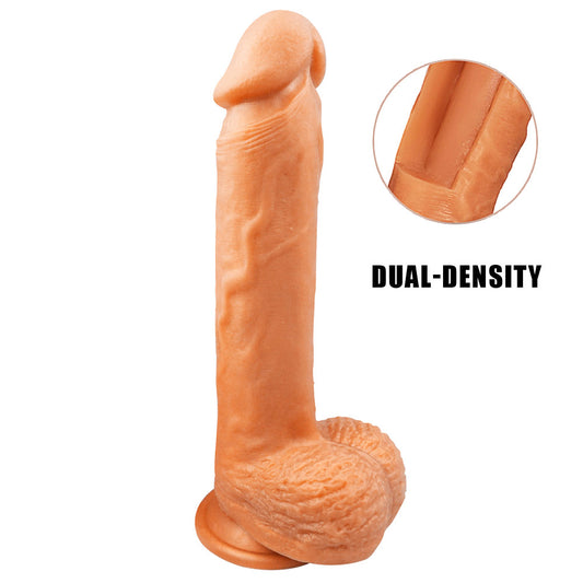 B49 Realistic Gold Dual-density Liquid Silicone Suction Cup Dildo with Balls 8.7 Inch