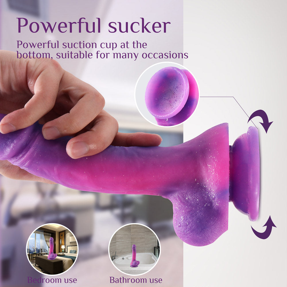 B94 Starry Violet Realistic Liquid Silicone Suction Cup Dildo with Balls 8.3 Inch