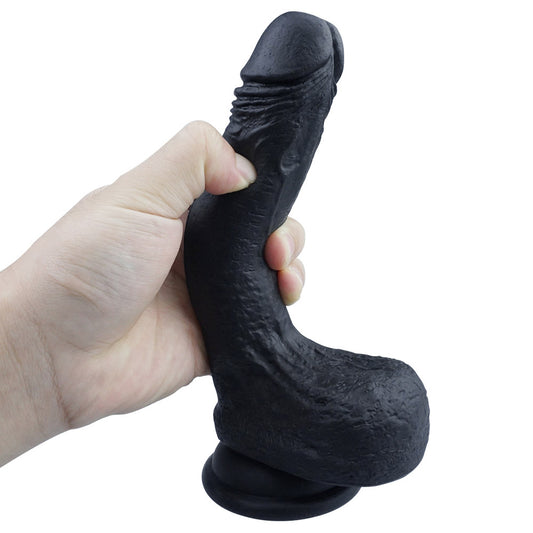 B44 Realistic Black Dual-Density Liquid Silicone Suction Cup Dildo with Balls 7.3 Inch