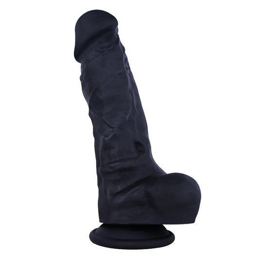 B132 Classic Girthy Realistic Black Liquid Silicone Suction Cup Dildo with Balls 8.6 Inch